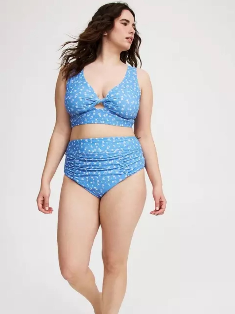 New! Set! Torrid Sz 3 3X Blue Floral Alice Ditsy Twist-Front Bikini Top Bottom